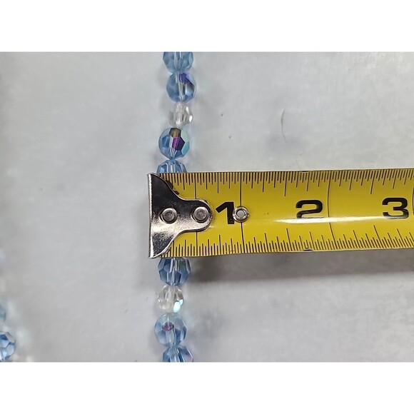 Aurora Borealis Crystal Blue And Clear Adjustable Beaded Necklace Vintage - Picture 9 of 10